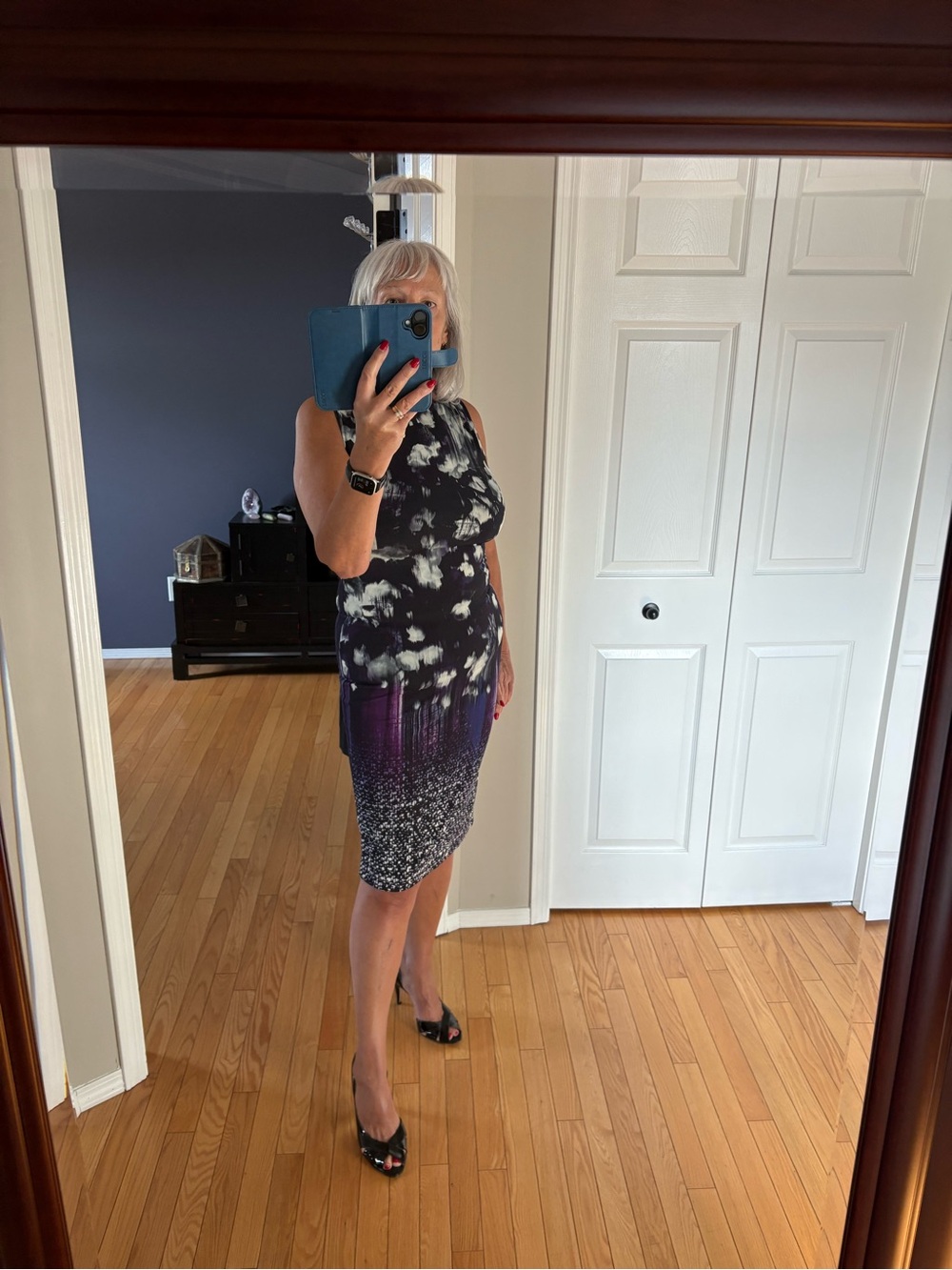Fuzzi Jean Paul Gaultier Purple Midnight Print Sleeveless Midi Shift Dress L NWT